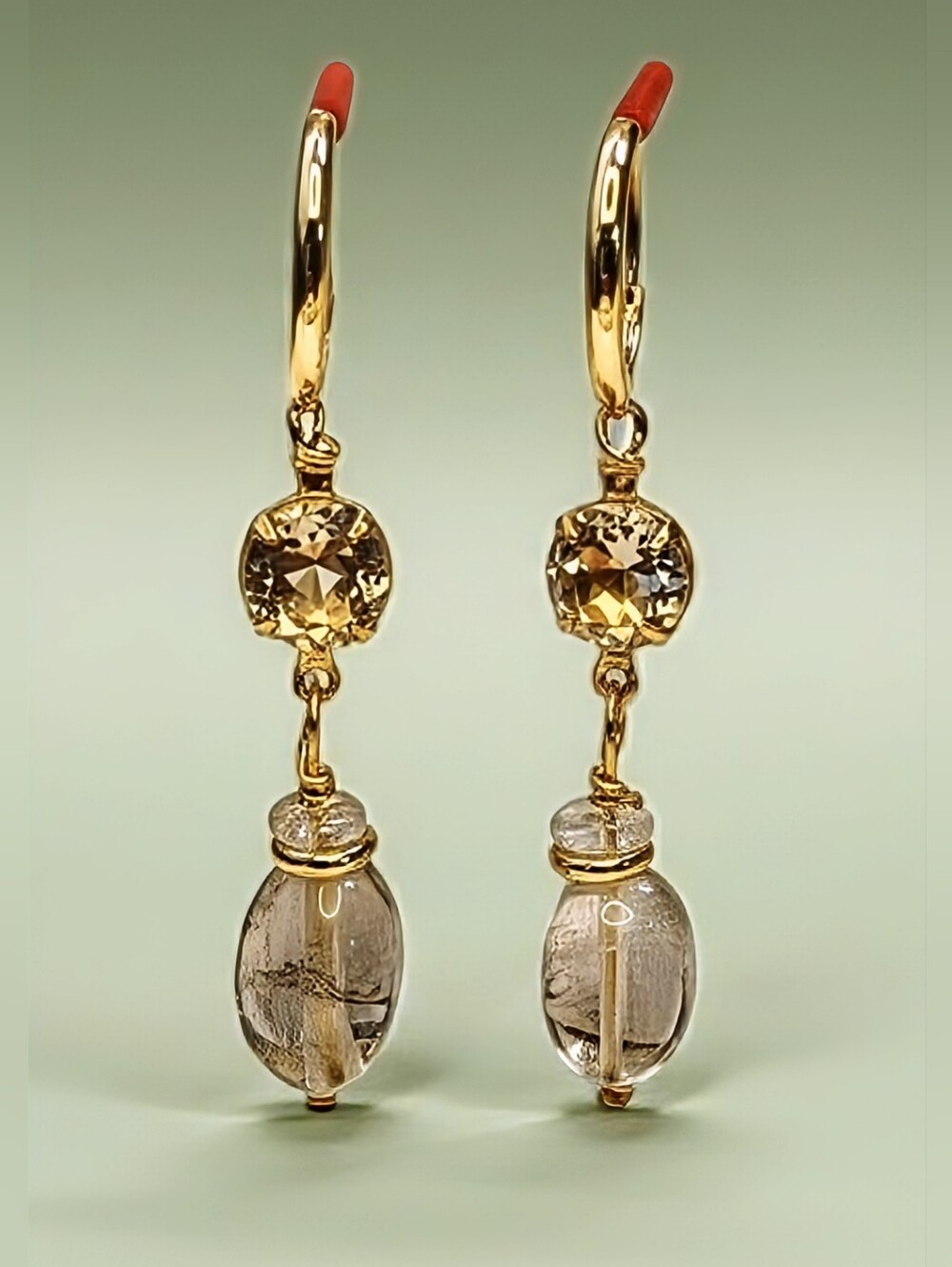 Beautiful Prasiolite / Green Amethyst 3.4 Carats & Stone In Gold Plated Earrings